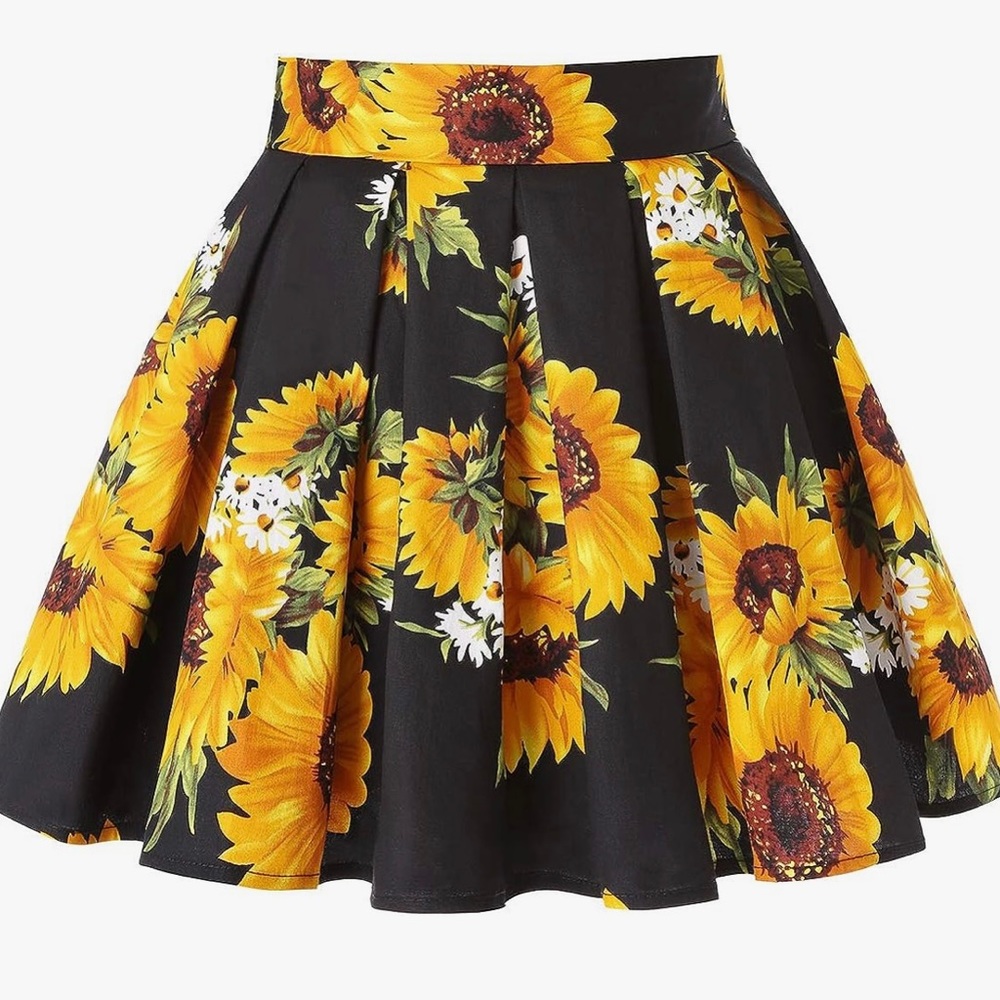 Vintage Pleated A-line Floral Printed Mini Skirts with Pockets